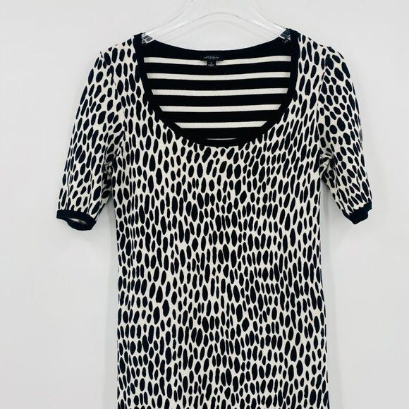 Ann Taylor Size Small Black & White Polka Dot Striped Short Sleeve Sweater Dress - Picture 2 of 8